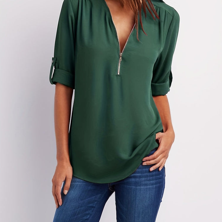 Solid V Neck Blouse - MyEmpired