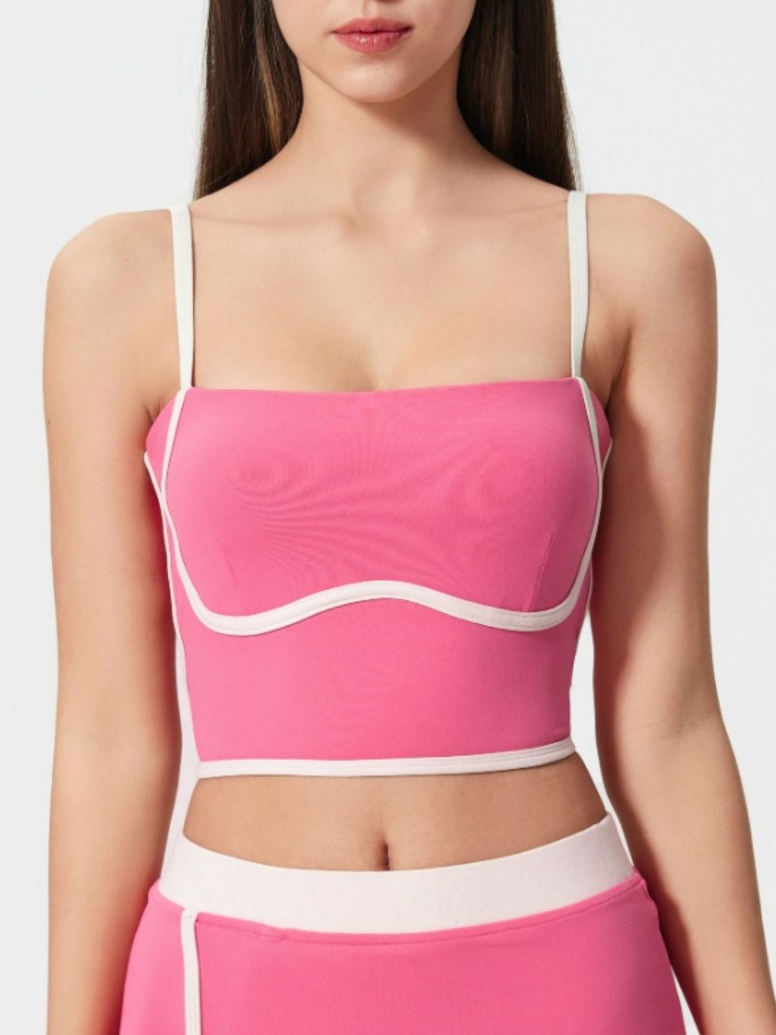 Millennia Contrast Trim Square Neck Active Cami with Detachable Chest Pads - MyEmpired