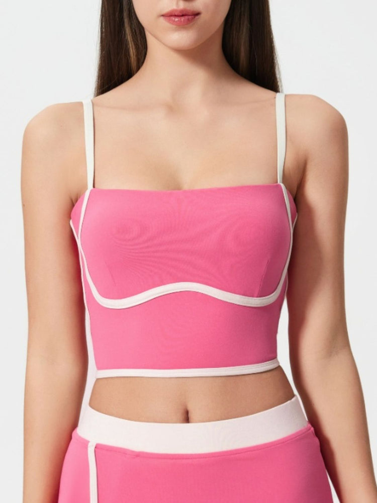 Millennia Contrast Trim Square Neck Active Cami with Detachable Chest Pads - MyEmpired