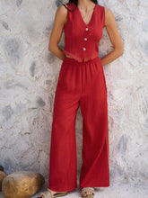 Devine Button Down Lace Detail Vest and Pants Set - MyEmpired