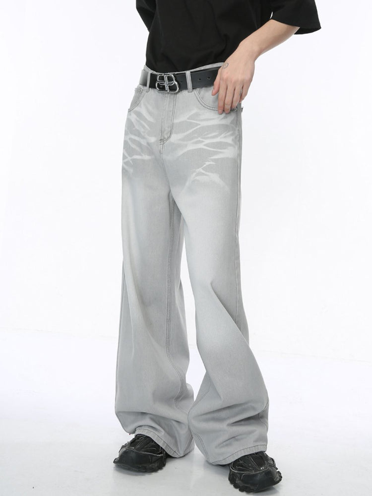 Washed Cat Whisker Straight-Leg Jeans - MyEmpired