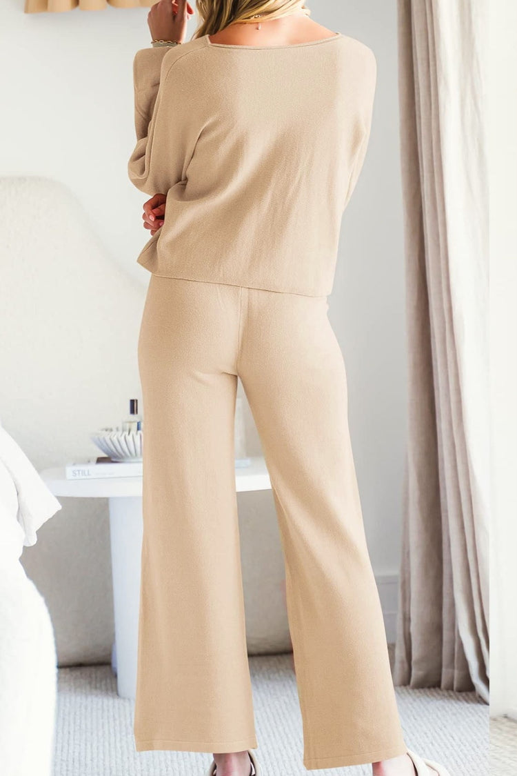 Round Neck Long Sleeve Top and Pants Set - MyEmpired