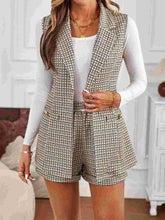 Tied Plaid Collared Neck Vest and Shorts Set - MyEmpired