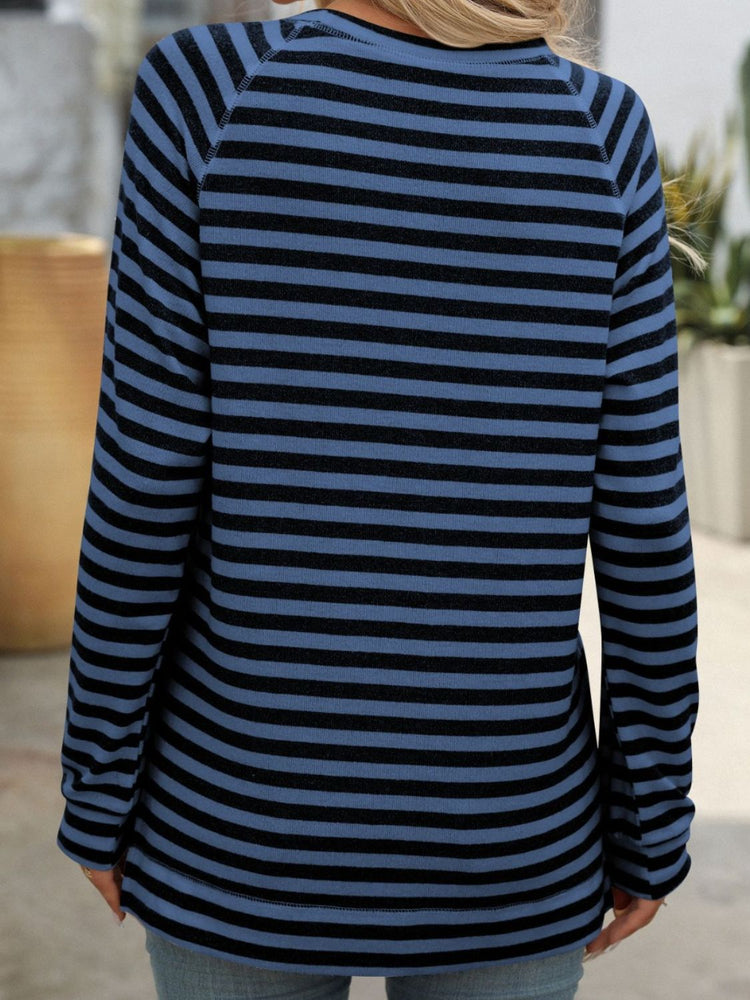 Mandy Striped Round Neck Long Sleeve T-Shirt - MyEmpired