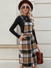 Slit Plaid Wide Strap Overall Dress - MyEmpired