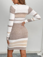 Color Block Bodycon Knit Dress, Elegant Crew Neck Long Sleeve Slim Dress For Fall & Winter, Women&