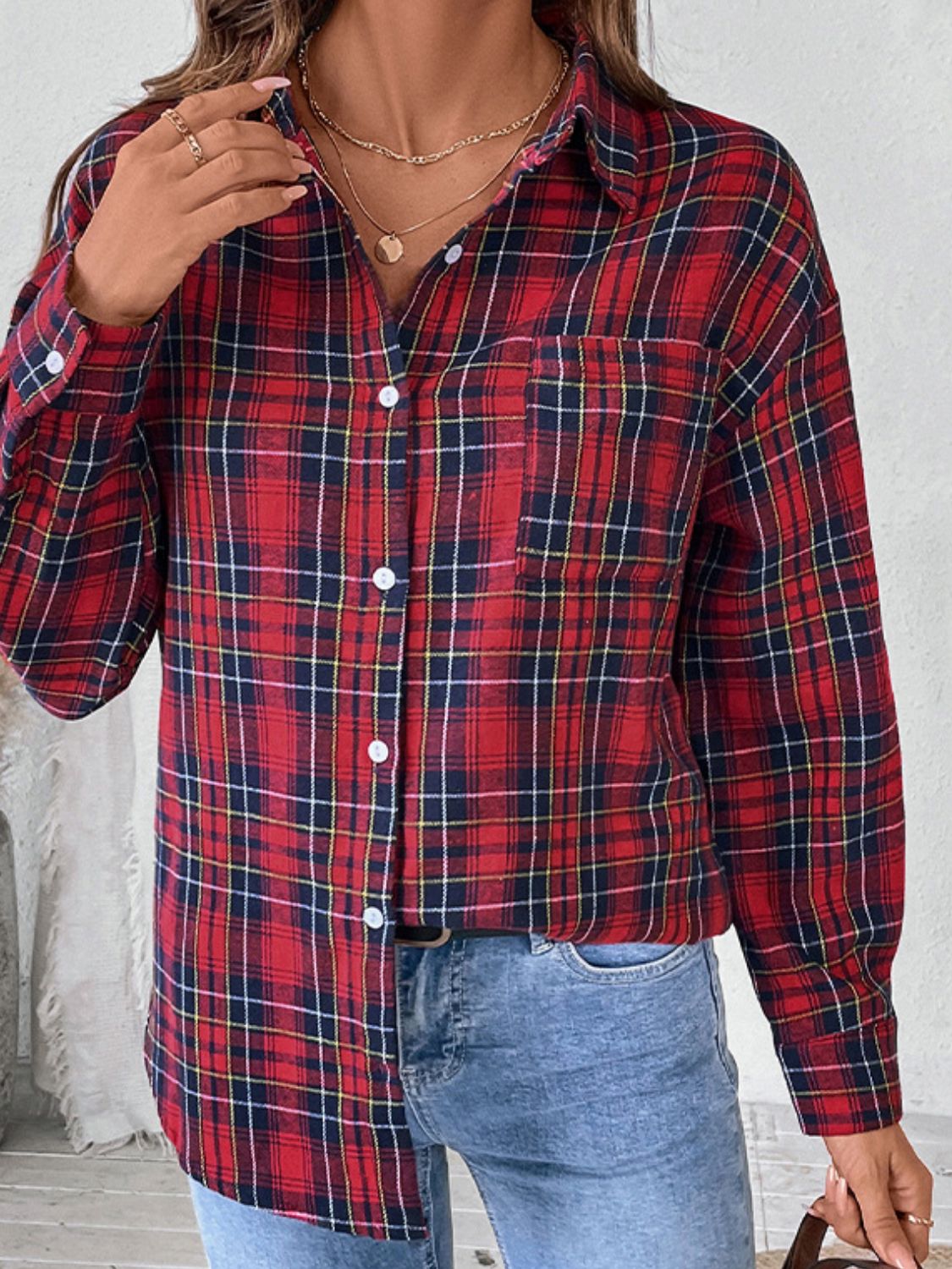 Perfee Plaid Button Up Long Sleeve Shirt - MyEmpired