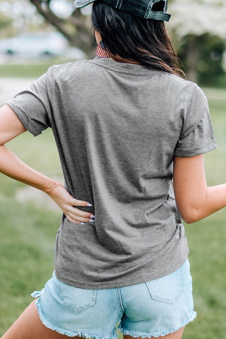 HOPPY Chenille Patch Round Neck Short Sleeve T-Shirt - MyEmpired