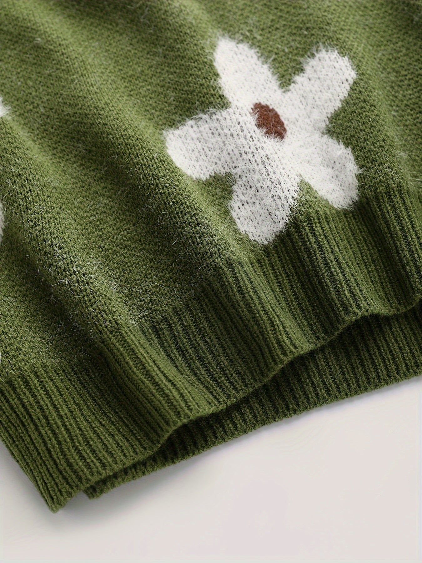 Floral Pattern Crew Neck Sweater, Casual Long Sleeve Sweater For Fall & Winter, Women&