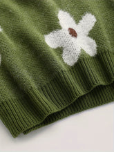 Floral Pattern Crew Neck Sweater, Casual Long Sleeve Sweater For Fall & Winter, Women&