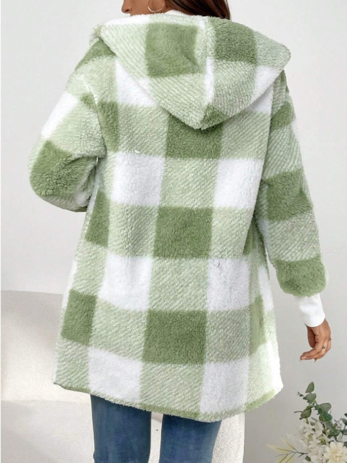 Plaid Long Sleeve Hooded Coat - MyEmpired
