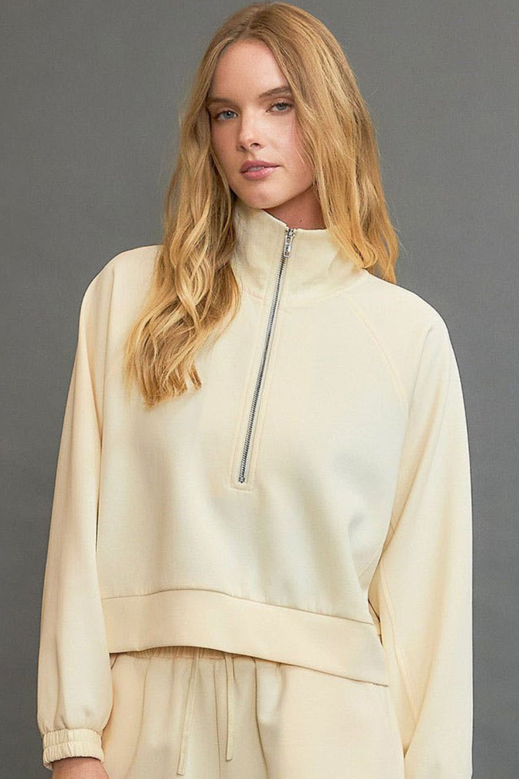 Umgee Full Size Half Zip Cropped Sweatshirt Plus Size - MyEmpired
