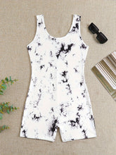 Tie Dye Print Pajama Romper, Round Neck Sleeveless Slim Fit Tank Romper, Women&