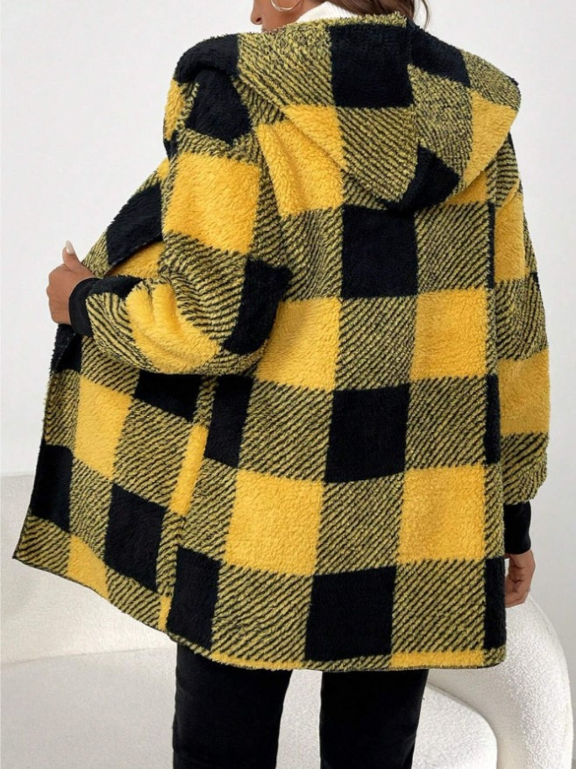 Plaid Long Sleeve Hooded Coat - MyEmpired