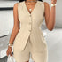 Elegant Two Piece Set, Single-Breasted V Neck Tie Back Vest & Drawstring Waist Shorts Outfits, Women&