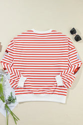 Sequin Santa Striped Round Neck Long Sleeve Sweatshirt - MyEmpired