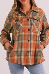 Plaid Collared Neck Long Sleeve Shirt with Chest Pockets - MyEmpired