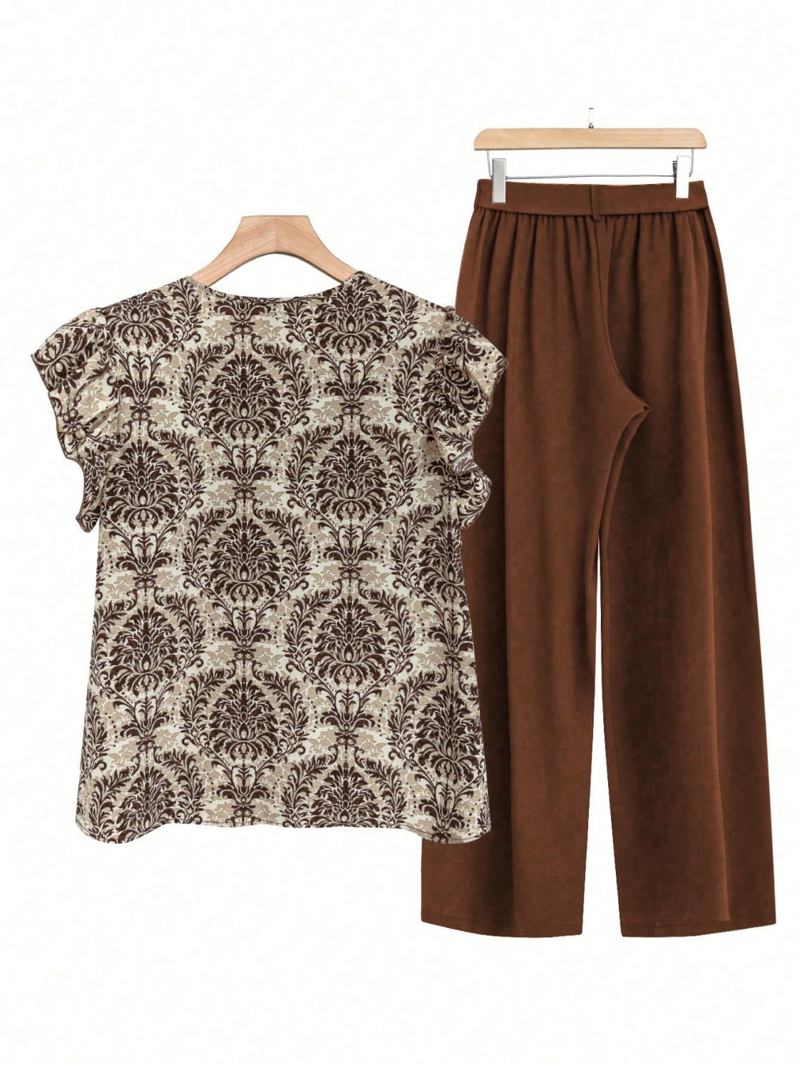 Printed Ruffled Cap Sleeve Top and Pants Set - MyEmpired
