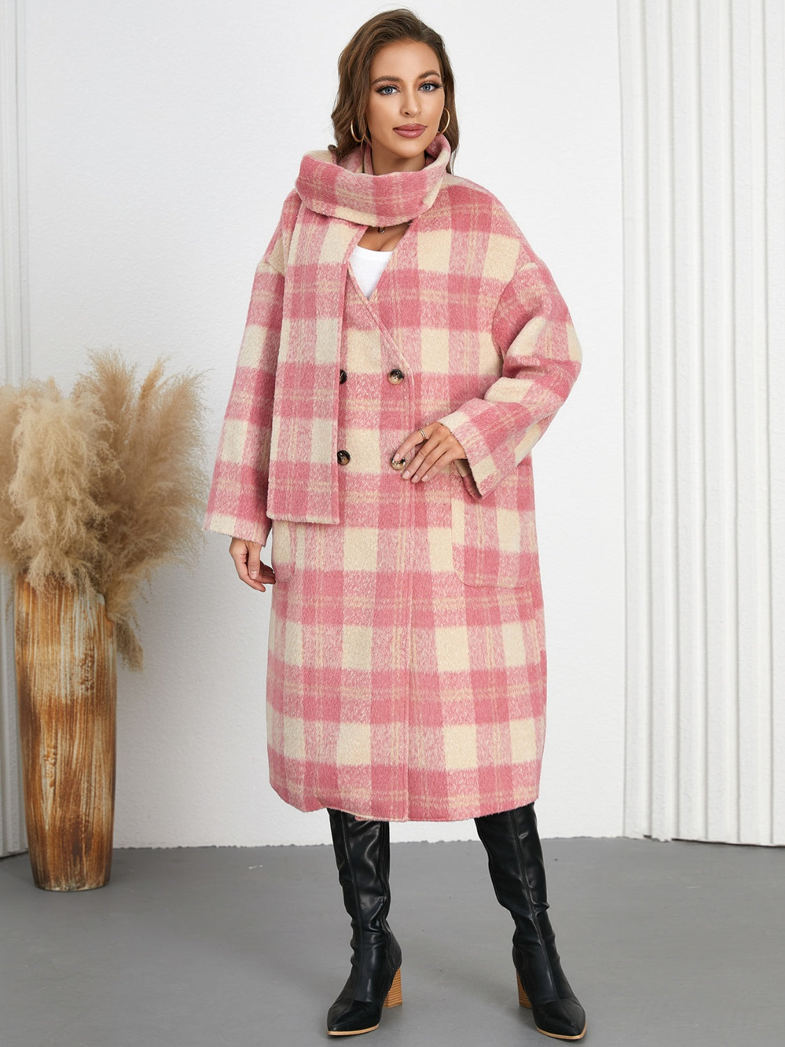 Plaid Button Up Long Sleeve Coat - MyEmpired