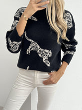 Leopard Pattern Mock Neck Sweater, Elegant Long Sleeve Sweater For Fall & Winter, Women&