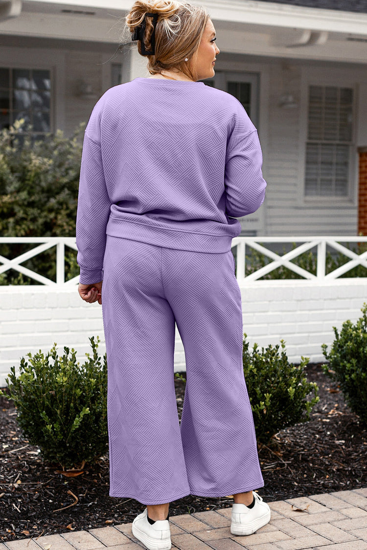 Double Take Full Size Textured Long Sleeve Top and Drawstring Pants Set - MyEmpired
