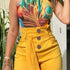 Y2K Solid Button Front Shorts, Tie Waist Beach Summer High Waist Shorts, Women&