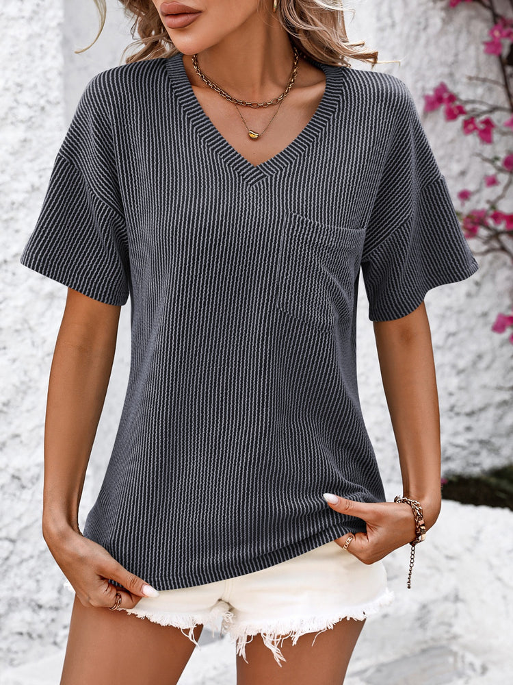 Mandy V-Neck Dropped Shoulder T-Shirt - MyEmpired