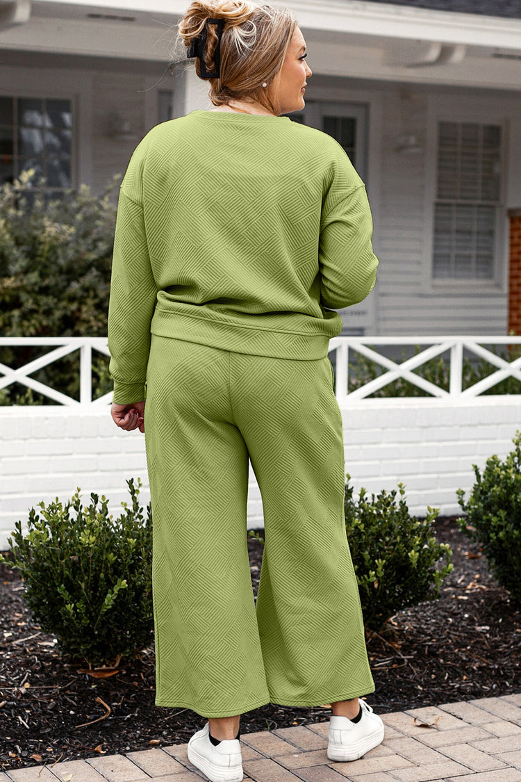 Double Take Full Size Textured Long Sleeve Top and Drawstring Pants Set - MyEmpired