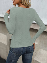 Surplice Neck Eyelet Skinny Top, Elegant Side Button Long Sleeve Top For Spring & Summer, Women&