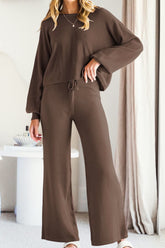 Round Neck Long Sleeve Top and Pants Set - MyEmpired
