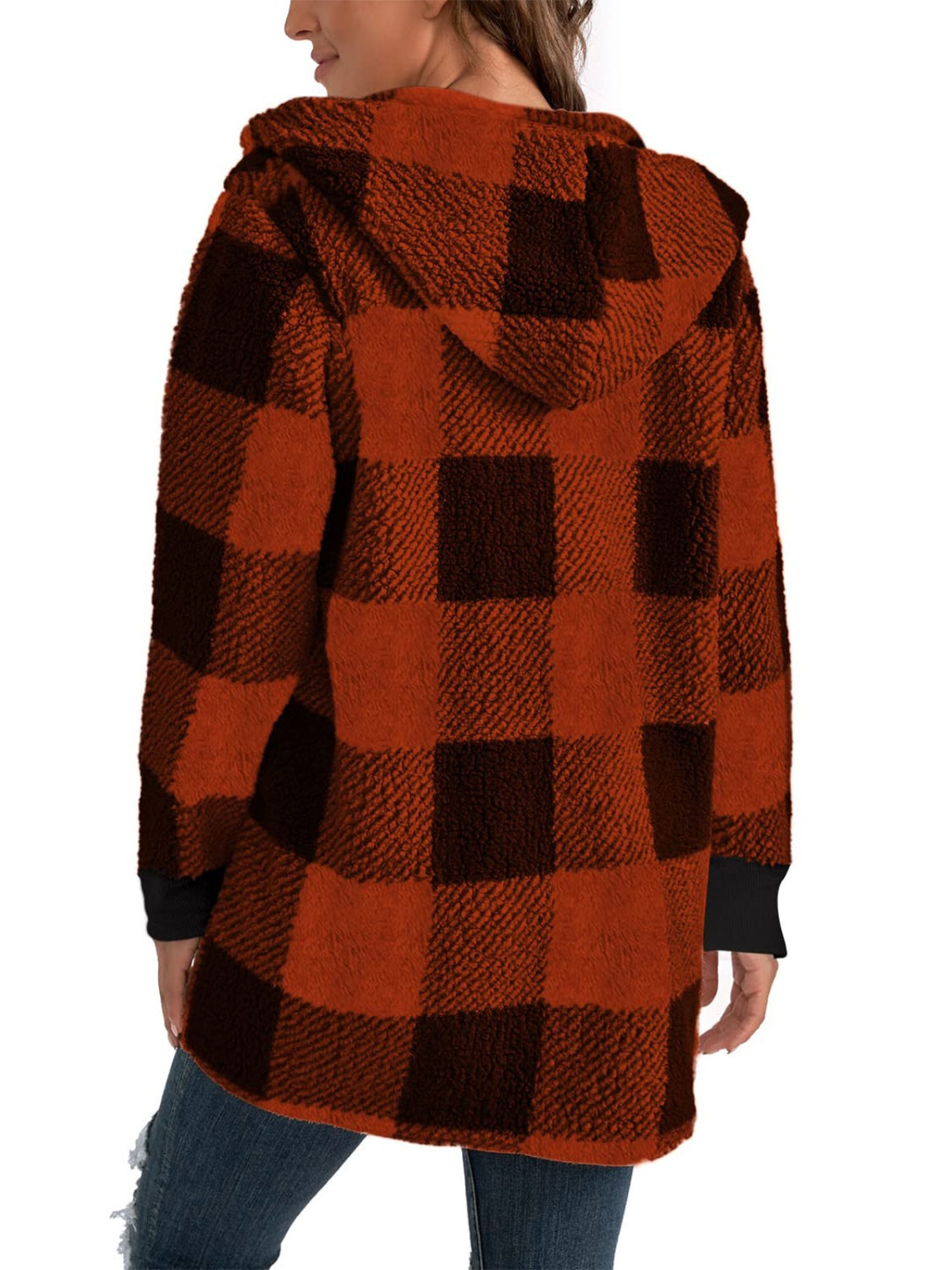 Plaid Long Sleeve Hooded Coat - MyEmpired