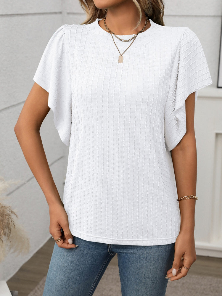 Round Neck Flutter Sleeve T-Shirt - MyEmpired