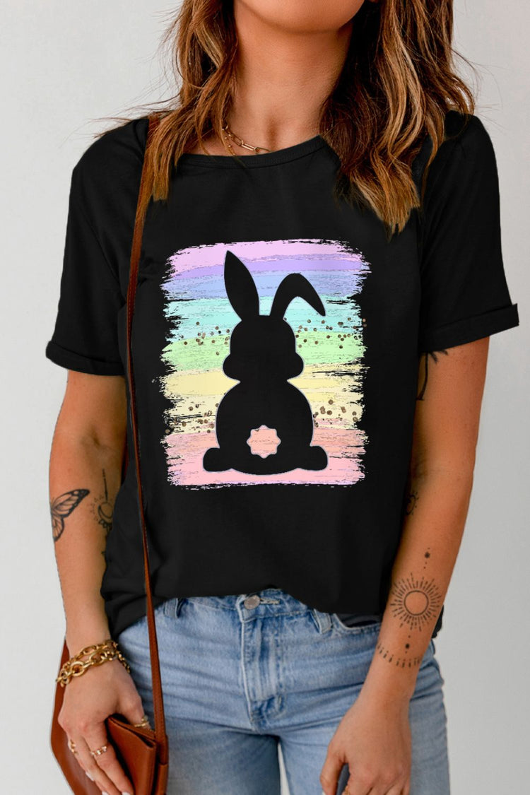 Rabbit Round Neck Short Sleeve T-Shirt - MyEmpired