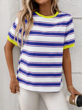Contrast Striped Round Neck Short Sleeve T-Shirt - MyEmpired
