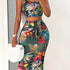 Floral Print Vacation Summer Two-piece Skirt Set, Crop Tank Top & Knotted Skirt Outfits, Women&