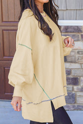 Slit Round Neck Lantern Sleeve Sweatshirt - MyEmpired