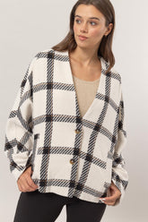 HYFVE Plaid Long Sleeve Jacket with Side Slit Pockets - MyEmpired