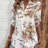Elegant Floral Print Notched Collar Blouse - MyEmpired