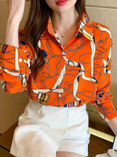 Graphic Print Button Front Shirt, Casual Long Sleeve Shirt For Spring, Women&