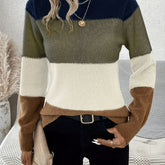 Color Block Mock Neck Pullover Sweater, Casual Long Sleeve Simple Sweater, Women&