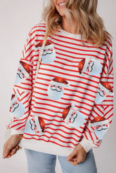 Sequin Santa Striped Round Neck Long Sleeve Sweatshirt - MyEmpired
