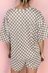 Checkered Round Neck Top and Shorts Set - MyEmpired