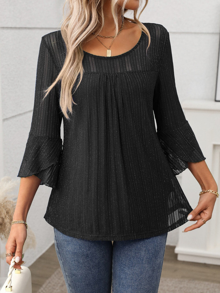Round Neck Three-Quarter Sleeve Top - MyEmpired