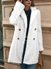 Double-breasted Lapel Teddy Coat, Elegant Solid Color Long Sleeve Textured Fluffy Coat For Winter, Women&