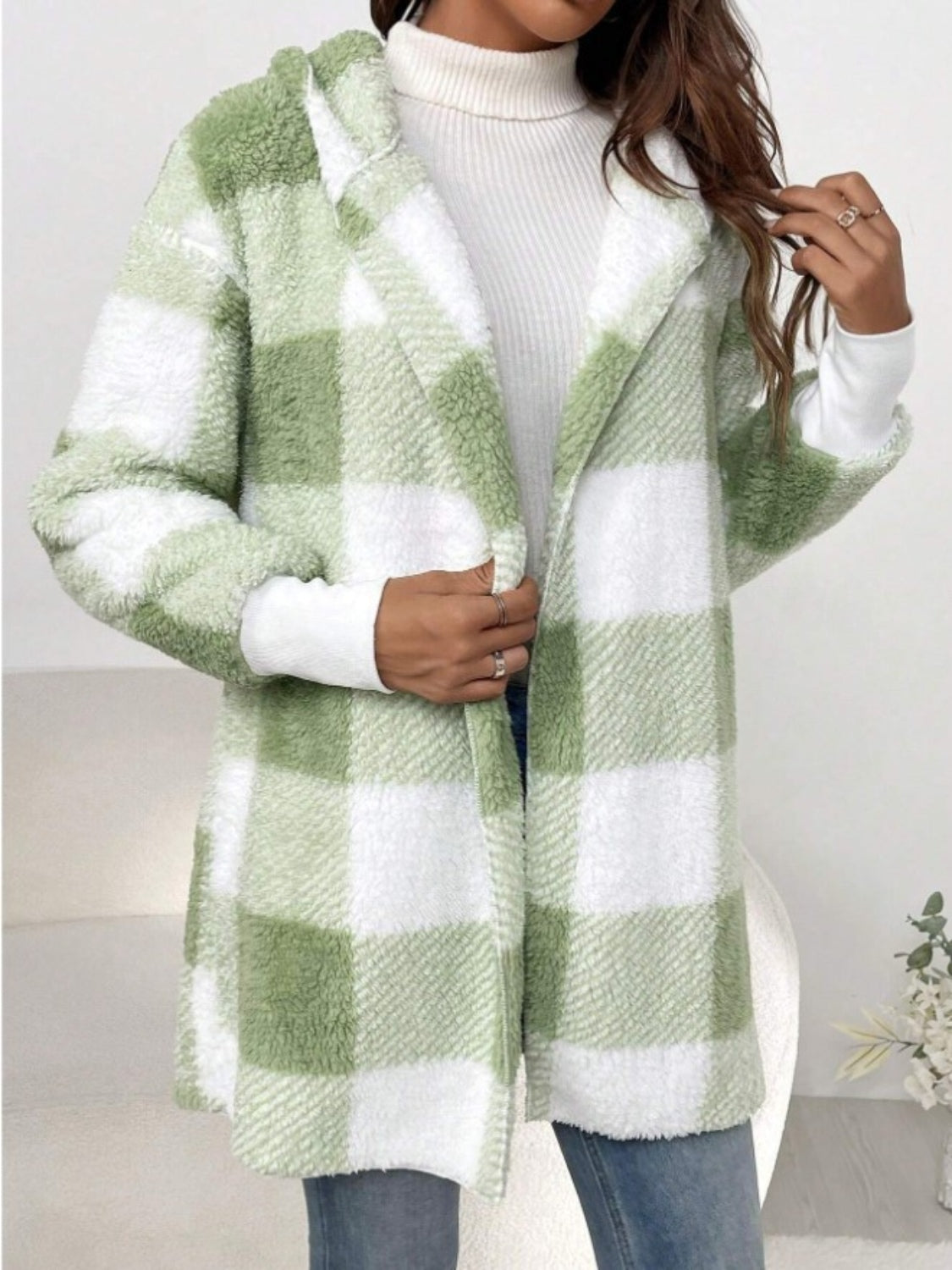 Plaid Long Sleeve Hooded Coat - MyEmpired