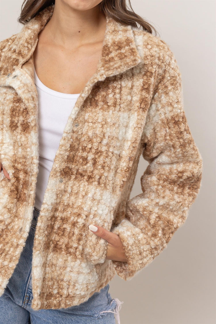 HYFVE Plaid Collared Neck Boucle Jacket with Pockets - MyEmpired