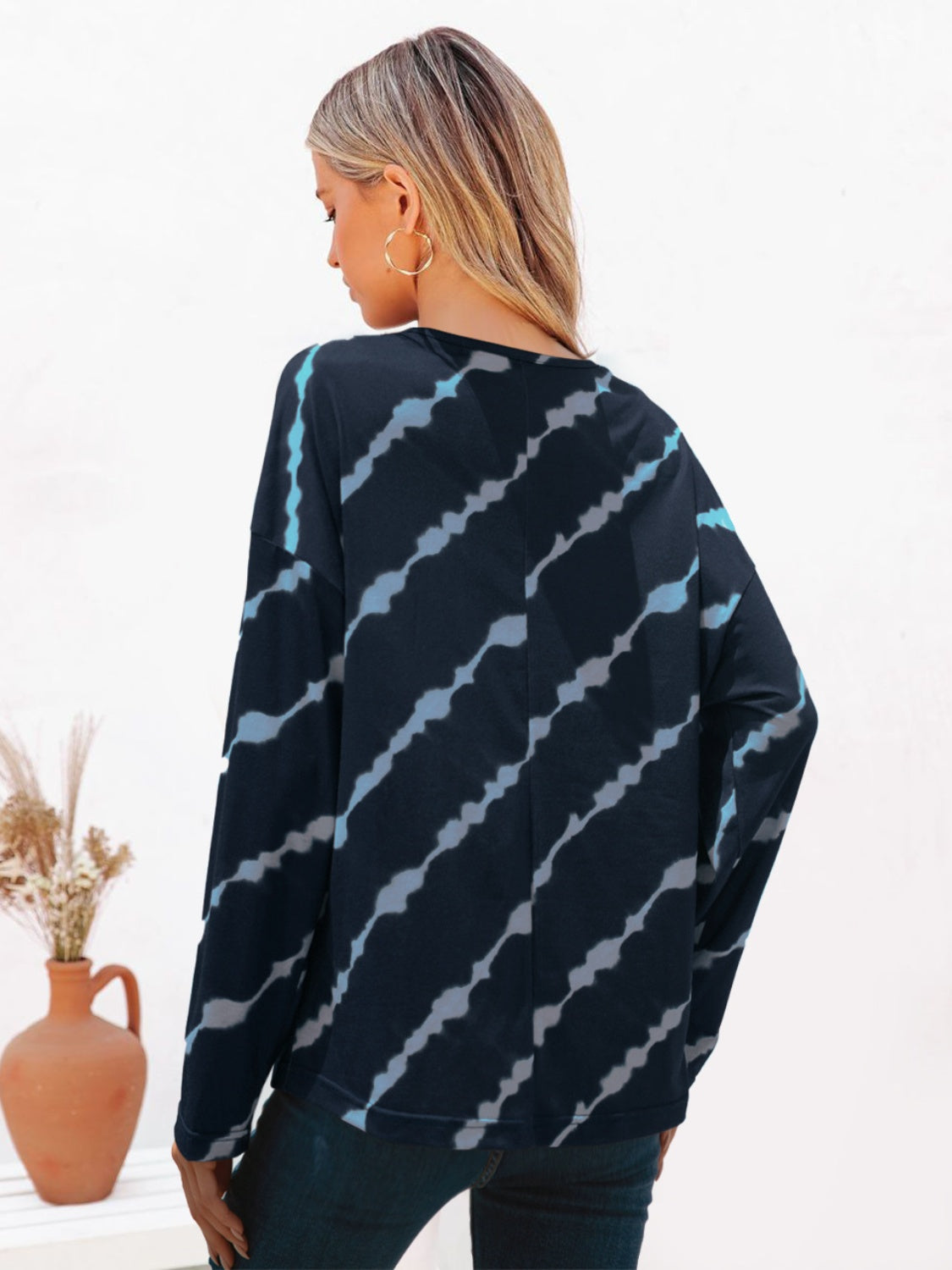 Striped Round Neck Long Sleeve T-Shirt - MyEmpired