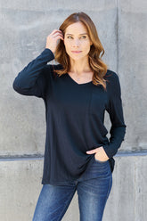 Basic Bae Full Size V-Neck Long Sleeve Top - MyEmpired
