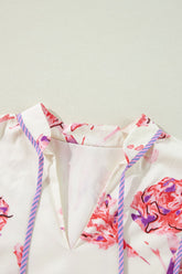 Tied Flower Printed Three-Quarter Sleeve Dress - MyEmpired