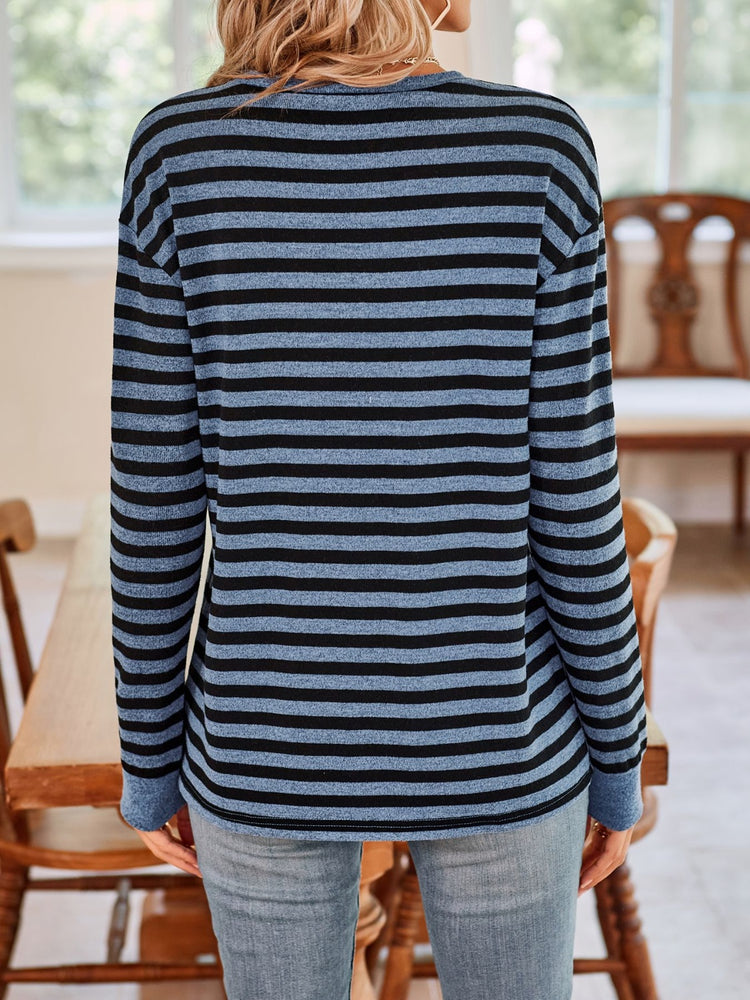 Lovelet Striped Round Neck Long Sleeve T-Shirt - MyEmpired